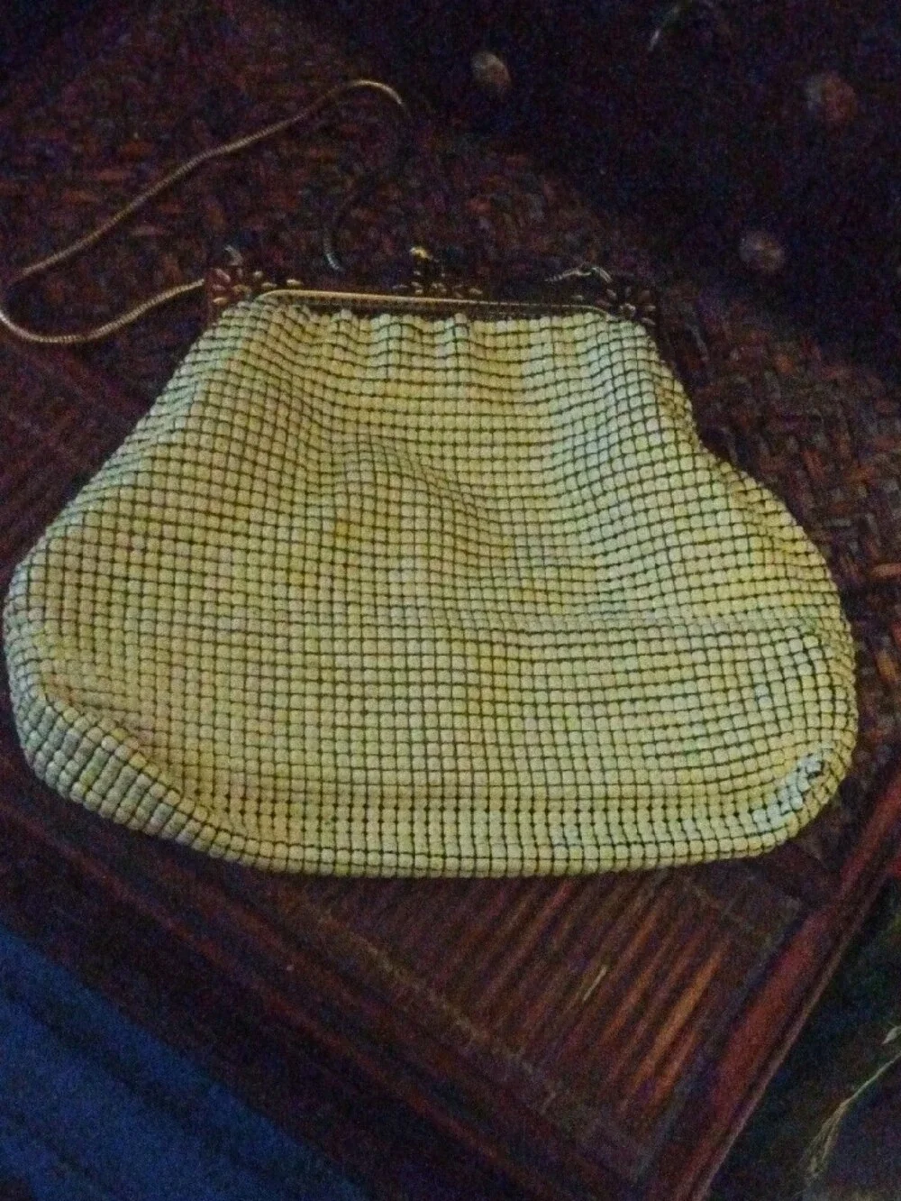 Vintage White Beaded Frame-Top Evening Bag